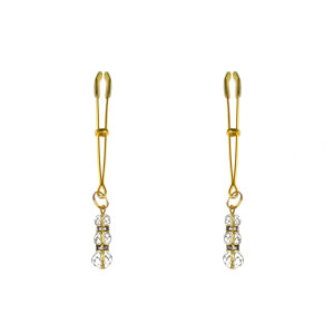 Тонкі затискачі для сосків з підвіскою Feral Feelings - Thin nipple clamps, золото/прозорий