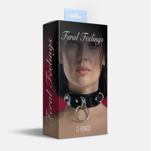 Нашийник для фіксації з натуральної шкіри Feral Feelings - D-Rings Black. Photo 2