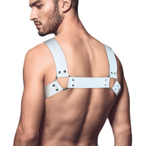 Чоловіча портупея на груди з натуральної шкіри Feral Feelings - Bulldog Harness White. Photo 2