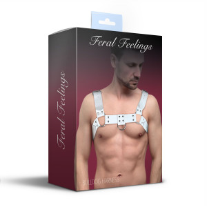 Чоловіча портупея на груди з натуральної шкіри Feral Feelings - Bulldog Harness White. Photo 3