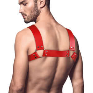 Чоловіча портупея на груди з натуральної шкіри Feral Feelings - Bulldog Harness Red. Photo 2