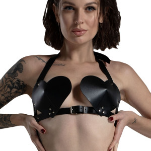Ліф Серце з натуральної шкіри Feral Feelings - Hearts Bra Black. Photo 2
