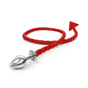 Металева анальна пробка M з диявольським хвостом Art of Sex - Succubus, Еко шкіра, колір Червоний