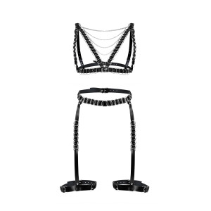 Сексуальний набір гартери та портупея Art of Sex - Geneva прикрашені кільцями, Натуральна шкіра, роз. Photo 3