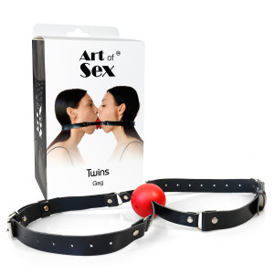 Подвійний кляп Art of Sex - Twins, натуральна шкіра. Photo 3
