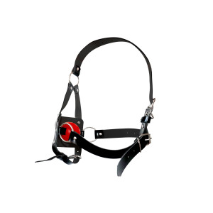 Кляп-маска с пластиковым шаром Art of Sex - Slave, Натуральная кожа, цвет Черный. Photo 3