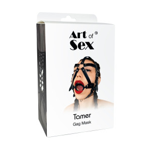 Кляп-маска с силиконовым кольцом Art of Sex - Tamer, Натуральная кожа, цвет Черный. Photo 3