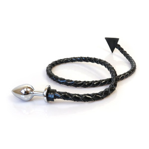 Металева анальна пробка M з диявольським хвостом Art of Sex - Succubus, екошкіра, чорний. Photo 2