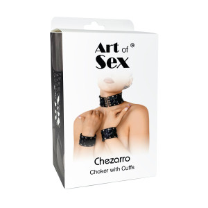 Шкіряний чокер з манжетами Art of Sex - Leather Chezarro. Photo 3