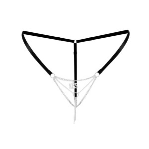 Сексуальные трусики с цепочкой и подвеской Art of Sex - KISS panties L-2XL, цвет черный. Photo 3