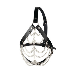 Маска з ланцюгами Art of Sex - Devon, натуральна шкіра, колір чорний. Photo 2