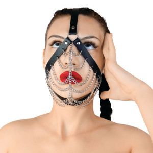 Маска з ланцюгами Art of Sex - Devon, натуральна шкіра, колір чорний. Photo 3