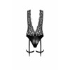 Боді Noir Handmade F297 Libido Deep-V bodysuit with collar, pearl chain and garter - L