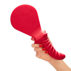 Шльопалка з фалоімітатором Fun Factory BÜCK DICH, червона, силіконова, з ребристою ручкою. Photo 3