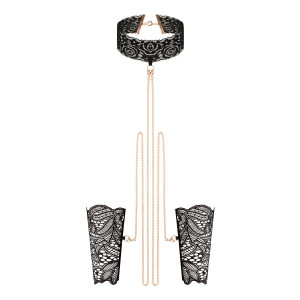 Мереживні наручники та комір Rosy Gold - Lace Cuffs and Collar - Black. Photo 3