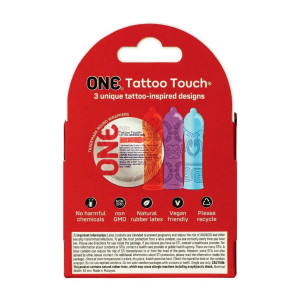 Презервативи ONE Tattoo Touch 3 шт, картонна коробка (м'ята упаковка!!!). Photo 3