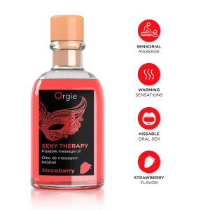 Набор для массажа Orgie – Sexy Therapy Strawberry (100 мл), съедобное разогревающее масло + перышко. Photo 3