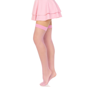 Панчохи-сітка Leg Avenue Nylon Fishnet Thigh Highs One size, Pink, дрібна сітка. Photo 3