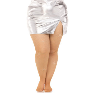 Колготки Leg Avenue Rhinestone micro net tights Plus size Caramel, дрібна сітка, стрази