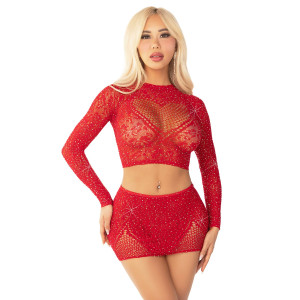 Комплект Leg Avenue Rhinestone Crop Top and Mini Skirt One Size, Red