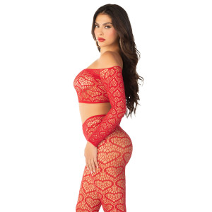 Комплект Leg Avenue Off The Shoulder Top and Footless Tights One Size, Red. Photo 2