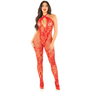 Бодістокінг Leg Avenue Seamless Net and Lace Lingerie Jumpsuit One Size, Red. Photo 2
