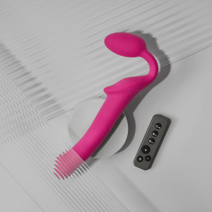 Безремінний страпон з вібрацією Strap-On-Me Vibrating Fuchsia XL, діам. 4,7см, пульт ДК, регульований. Photo 2