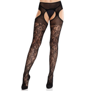 Колготки Leg Avenue Cross Hatch Floral Lace Suspender Hose One Size