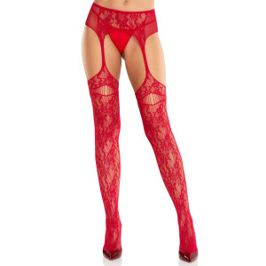 Колготки Leg Avenue Net Stockings with Attached Garter Belt One Size Red. Photo 2