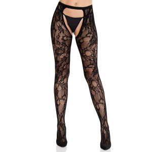 Колготки Leg Avenue Rose Lace Crotchless Tights with Open One Size Black