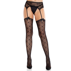 Колготки-панчохи Leg Avenue Heart Garterbelt Stockings One Size Black. Photo 2