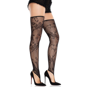 Панчохи Leg Avenue Floral Net Toe Loop Footless Thigh Highs One Size. Photo 3