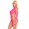 Бодістокінг Leg Avenue Fishnet Garter Harness and Teddy One Size Neon Pink